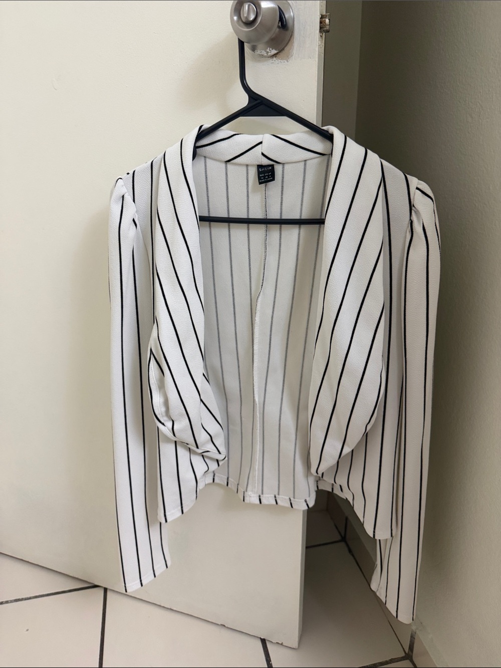 SHEIN White Blazer with Black Pinstripes